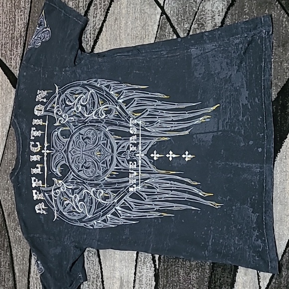 AFFLICTION LIVE FAST SILVER FOIL BLACK LAVA WASH TEE-SHIRT - Picture 14 of 16
